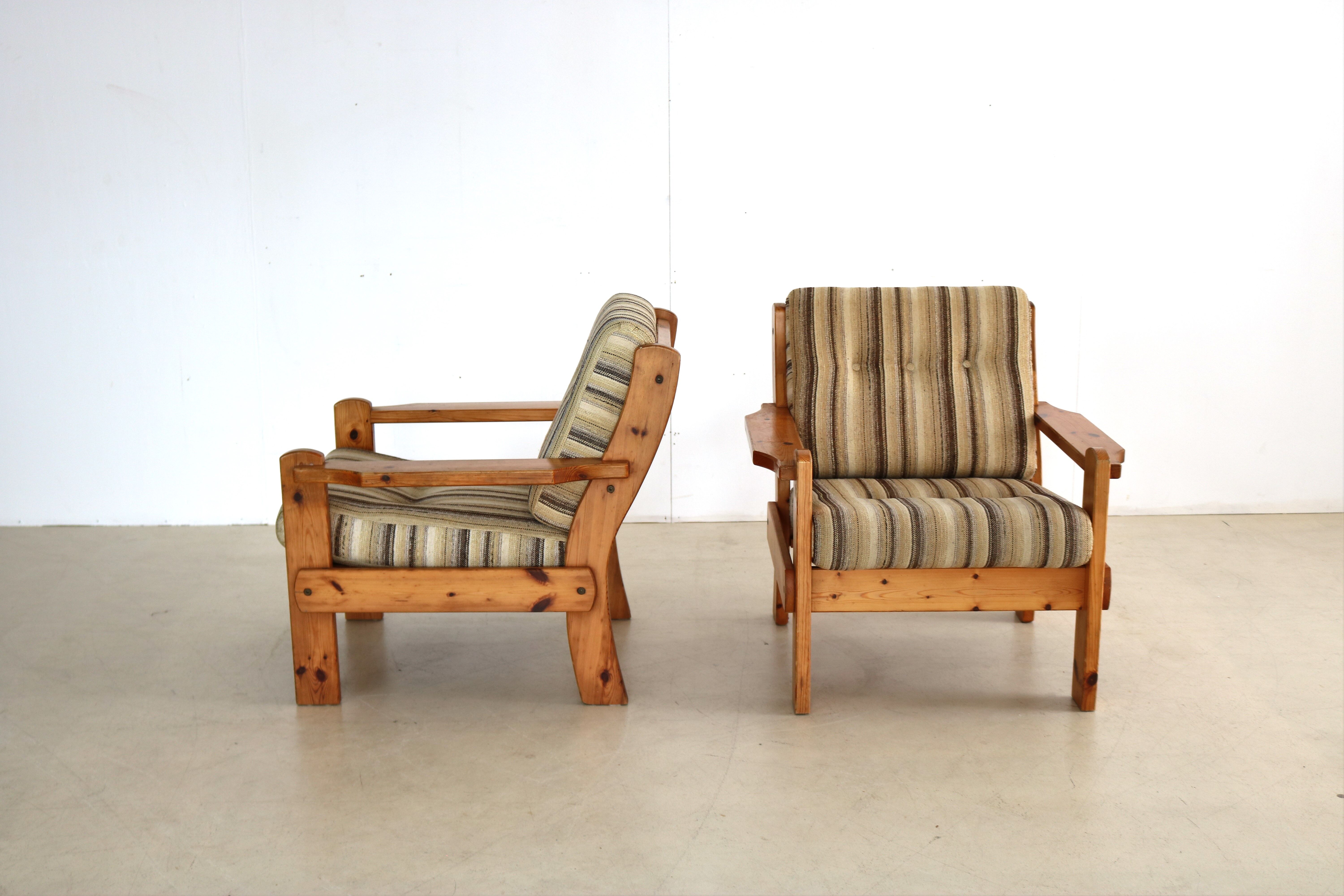 Vintage armchairs brutalist pine, 60's