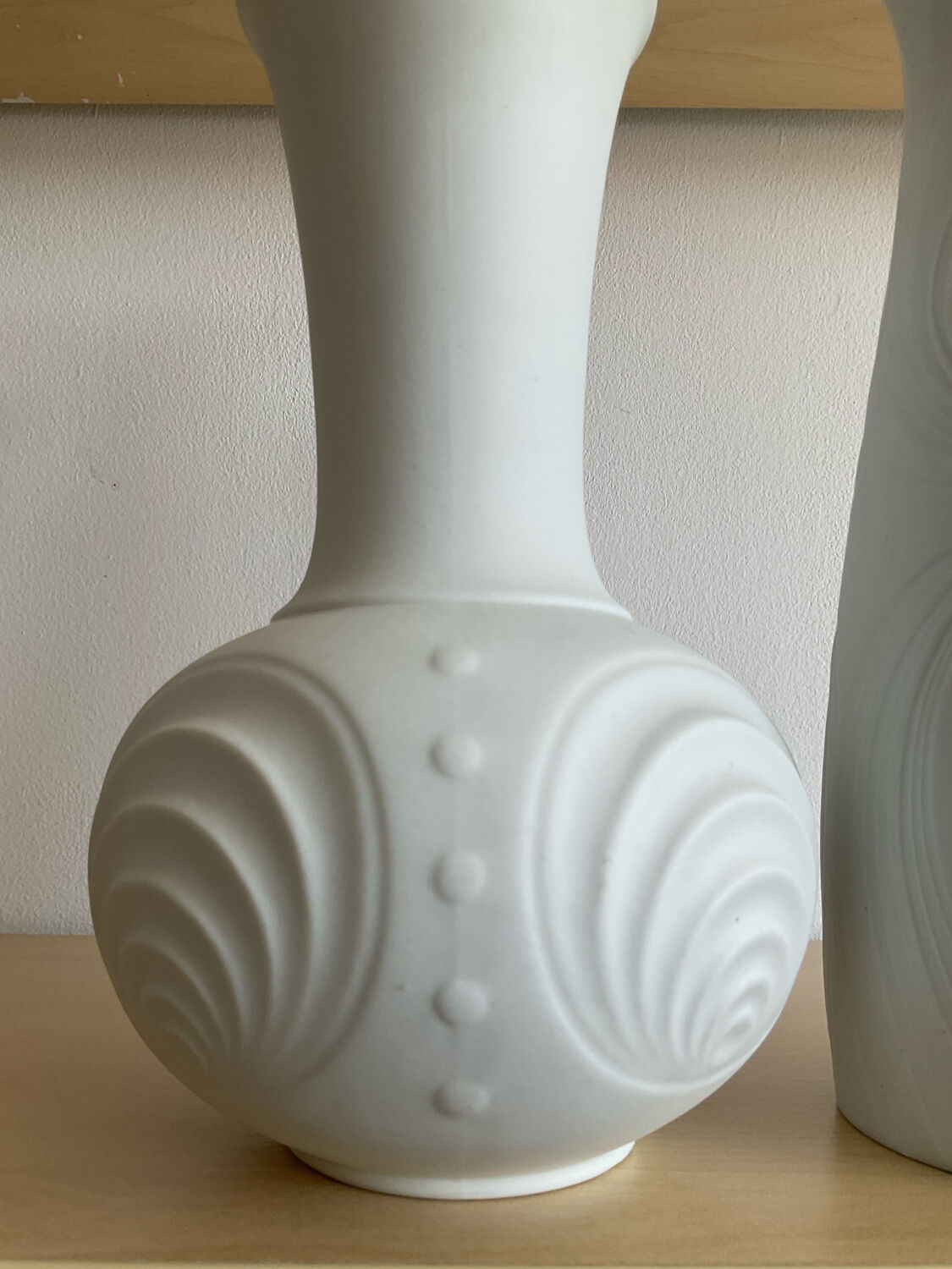 Trio of Op Art vases by KPM Germany in biscuit porcelain