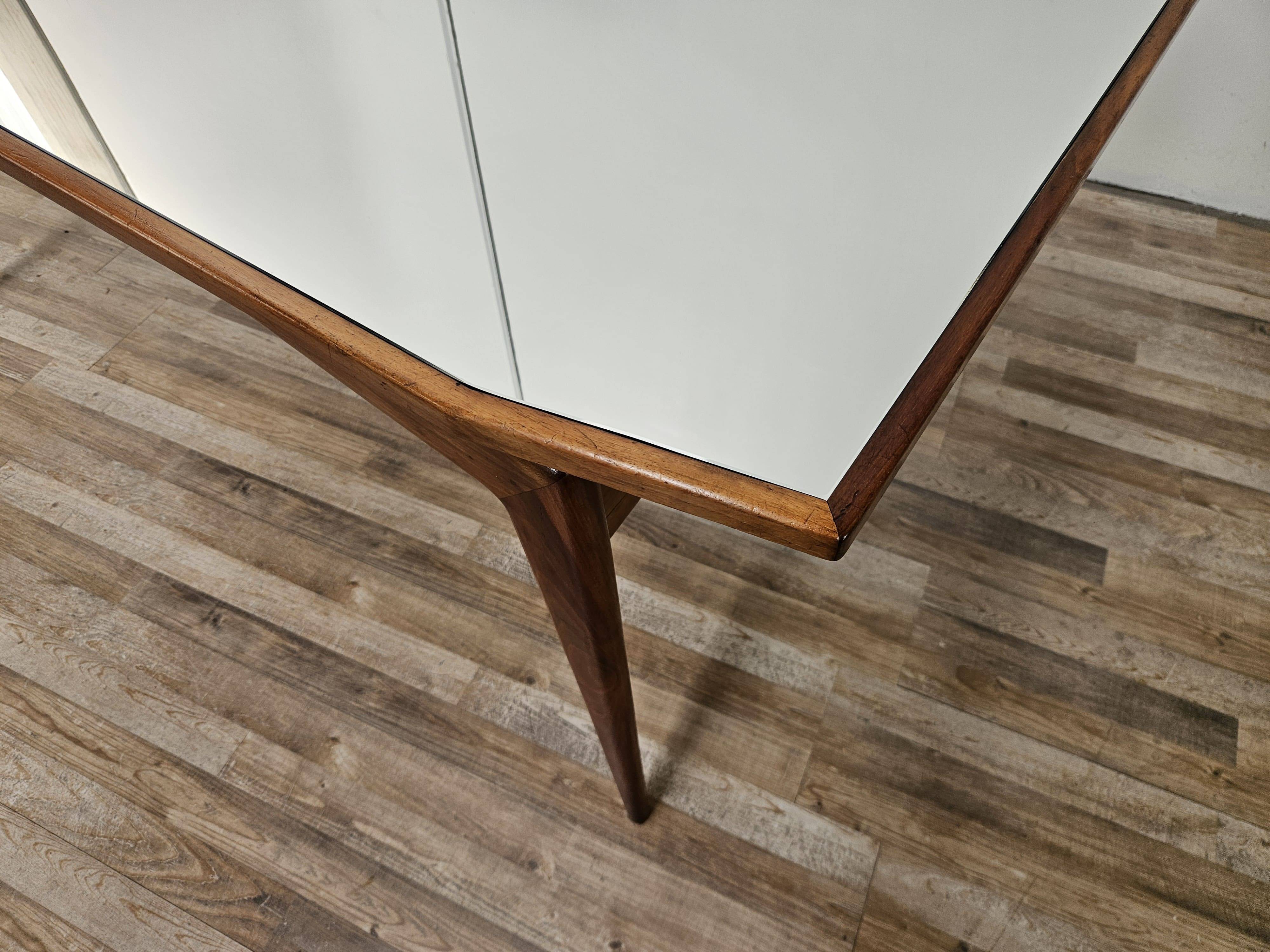 1950s wooden dining table with mirrored top