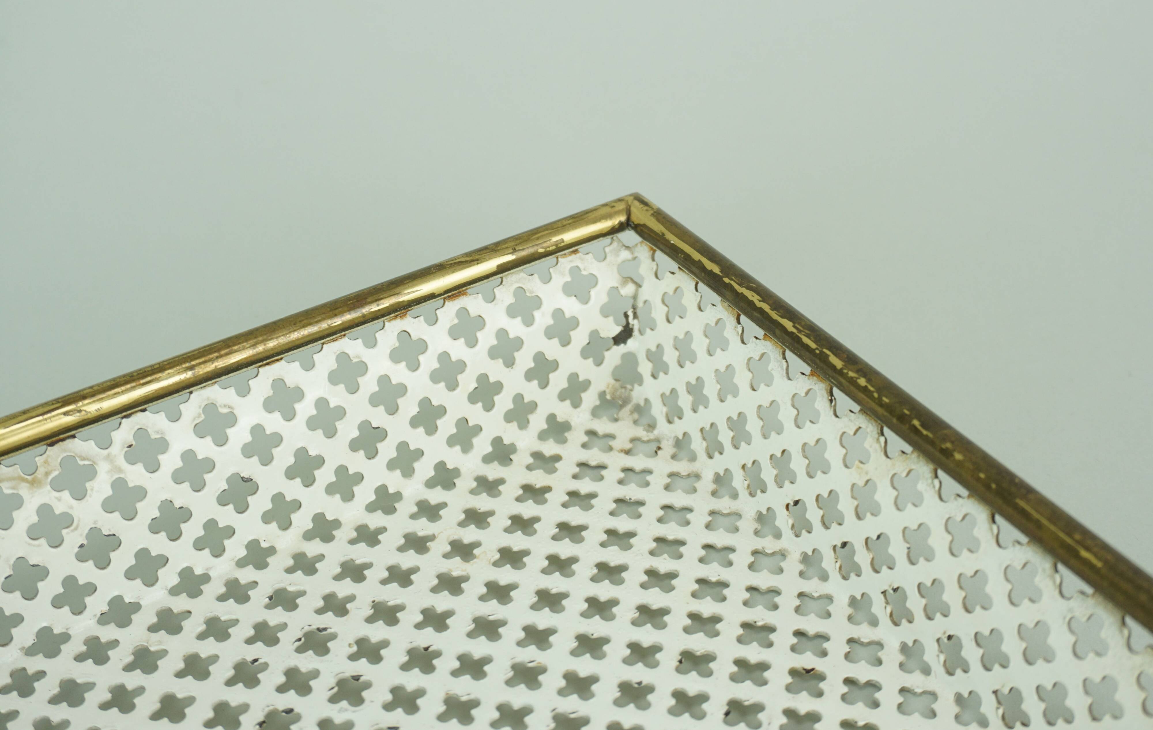 Vintage tray, perforated metal and brass, attr. to mathieu matégot 50s