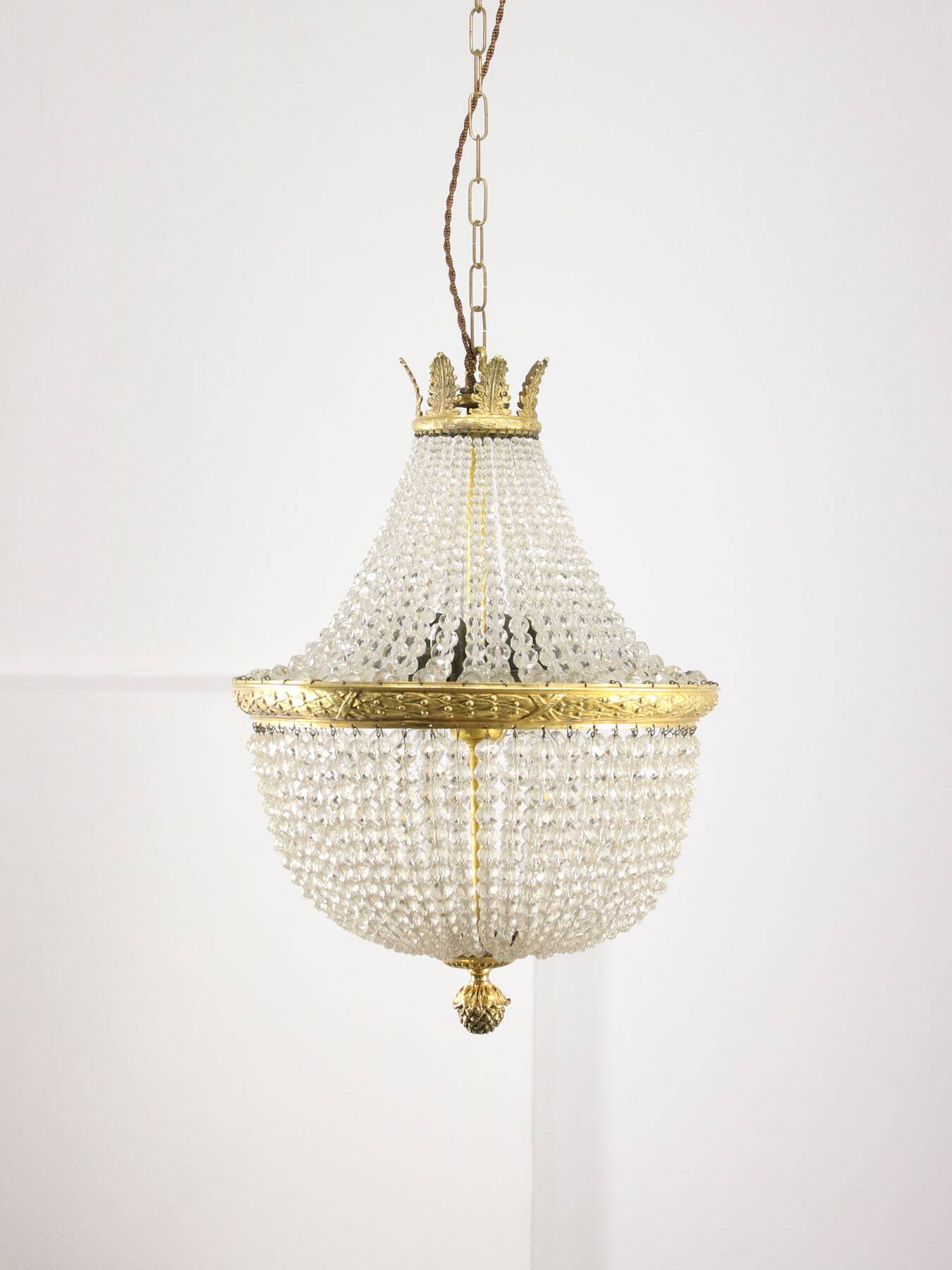 French Empire Crystal and Brass Chandelier, 1940s