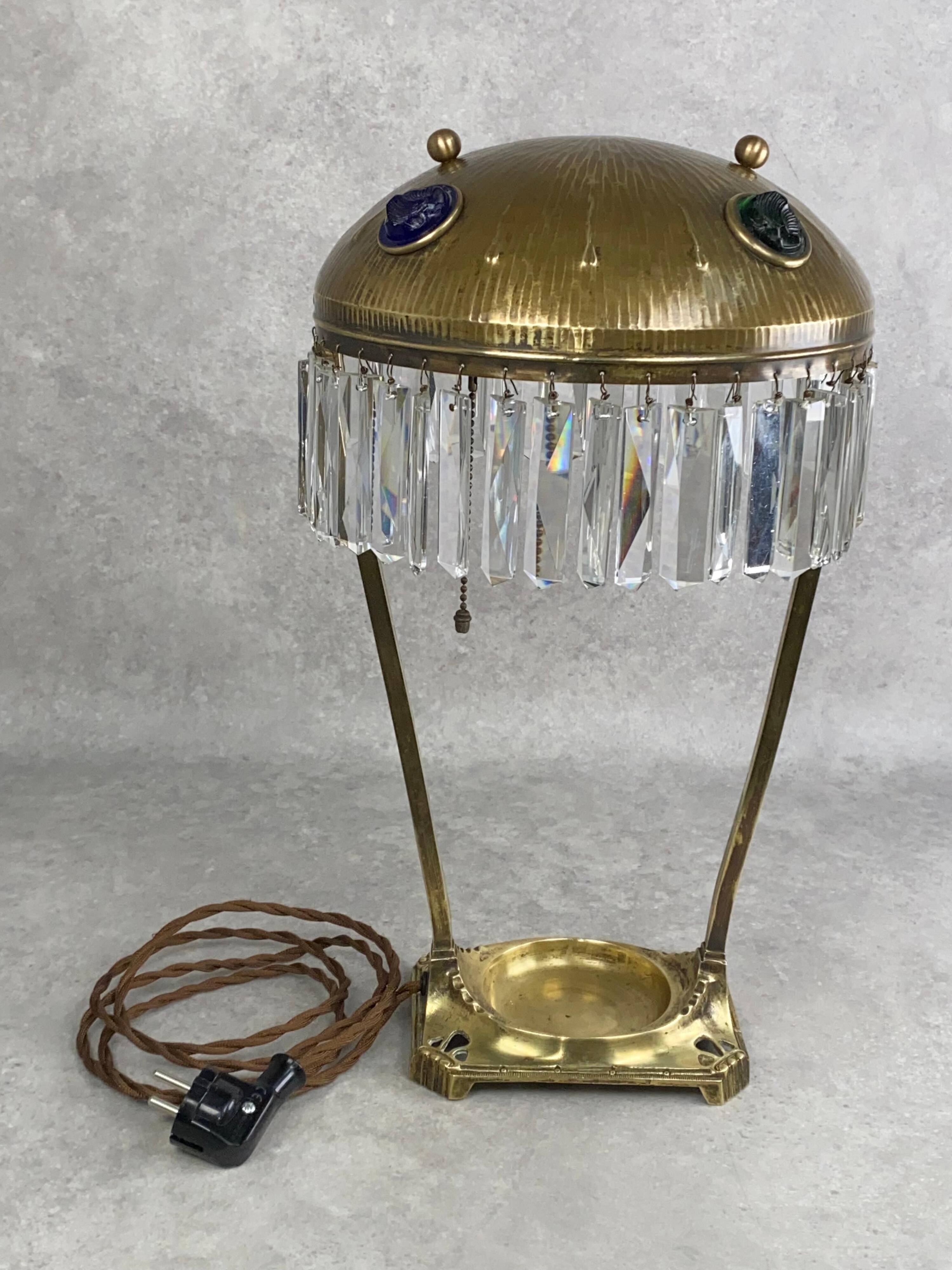 Large Jugendstil desk lamp with crystals
