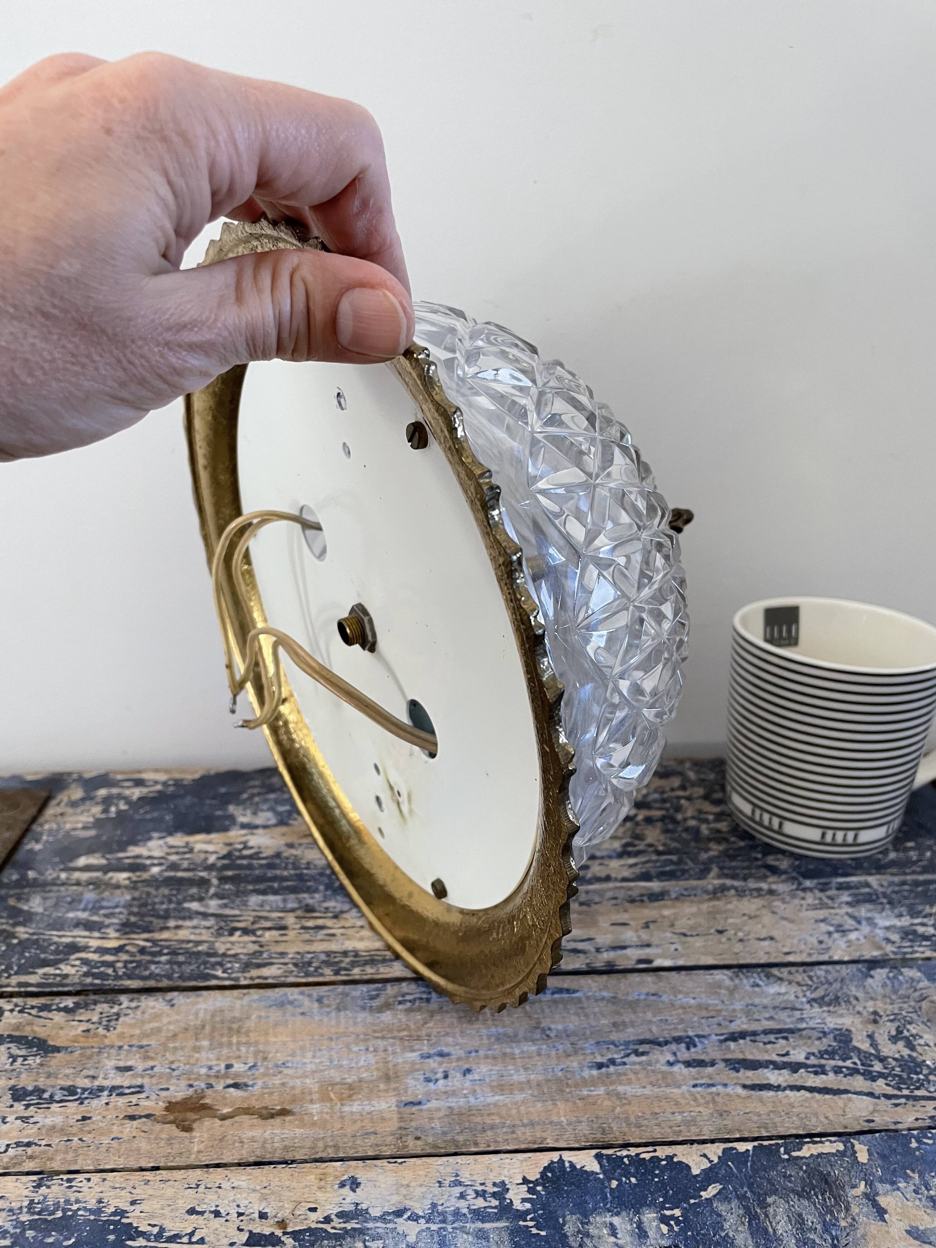 Vintage ceiling lamp in glass and brass