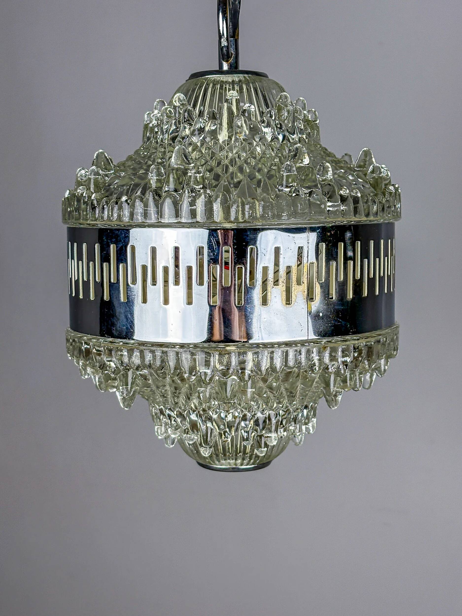 Kaiser Leuchten chandelier, frosted glass, Germany, 1960s