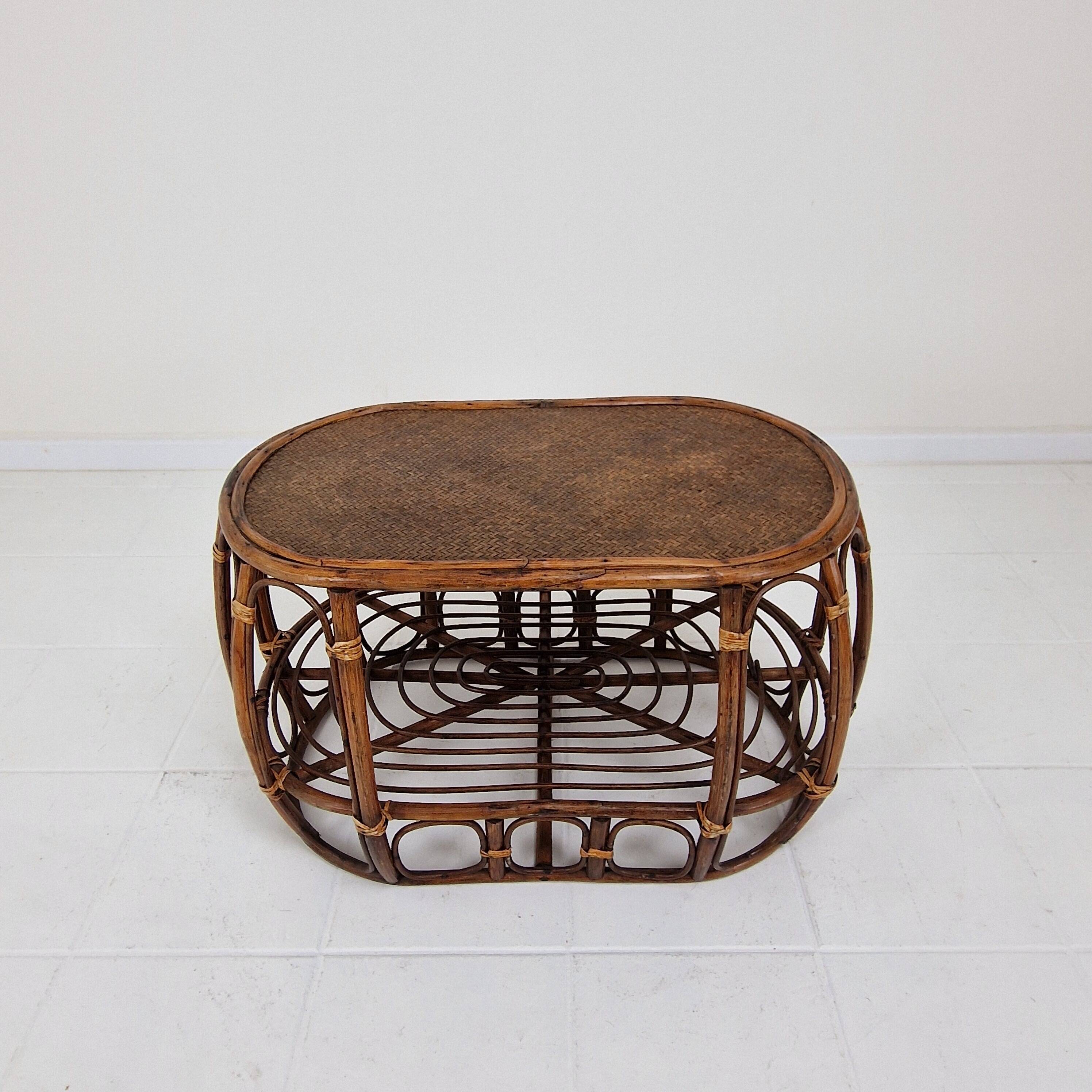 Italian Wicker and Rattan Coffee Table, 1970s