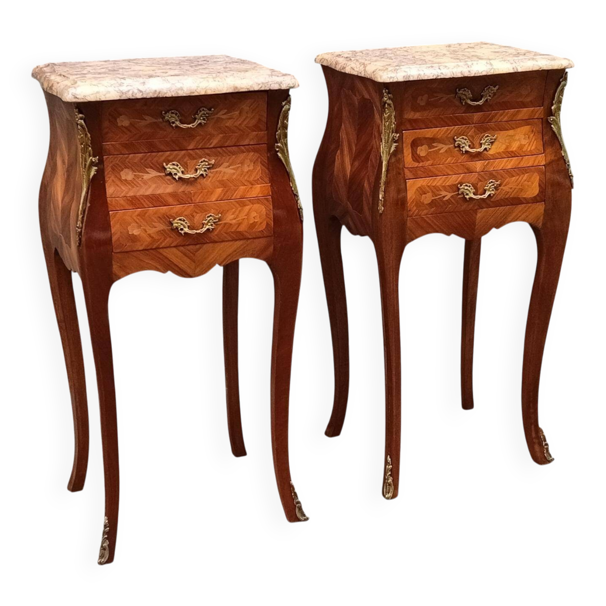Pair of Louis XV style bedside tables in rosewood.