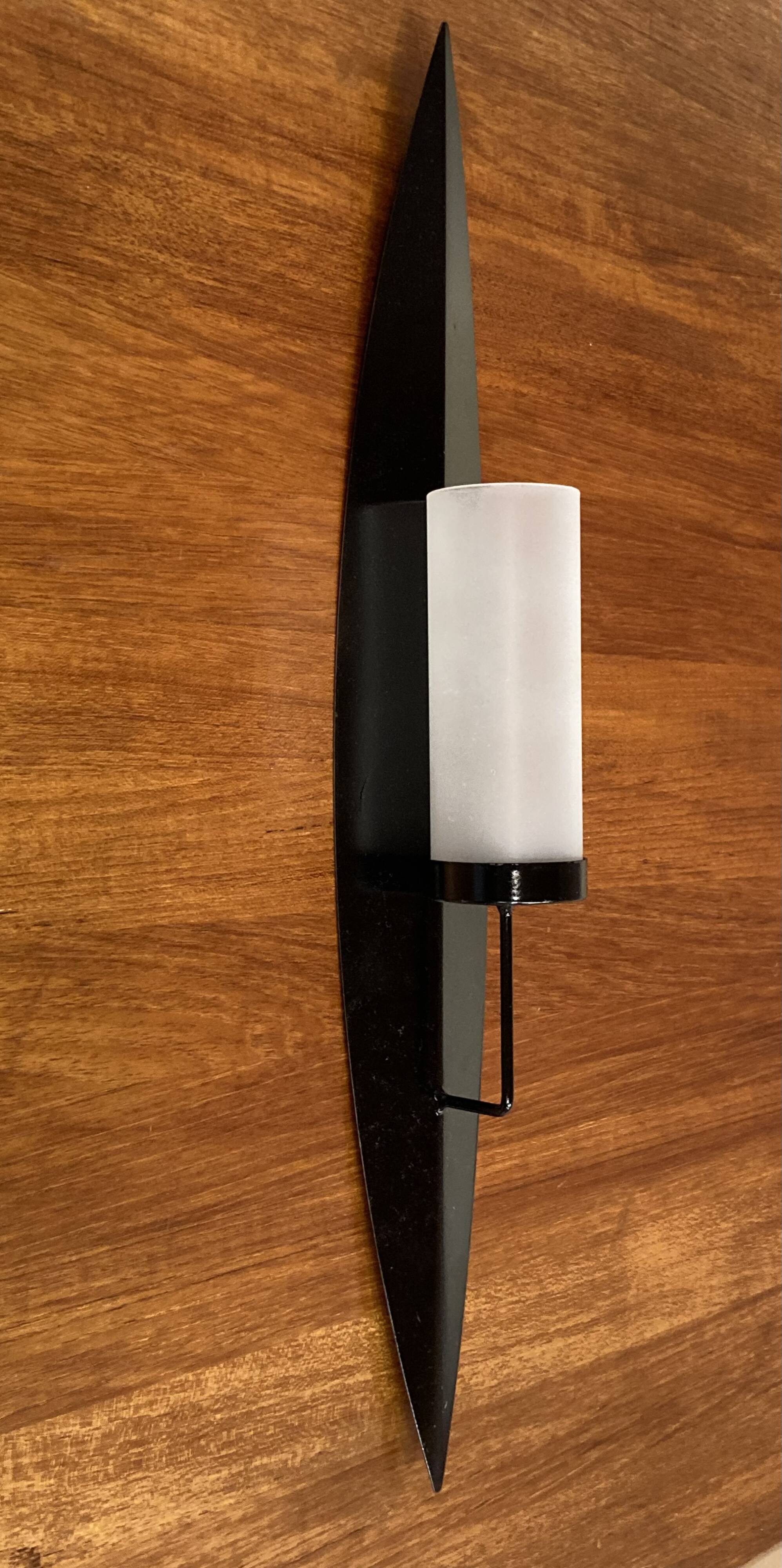 Pair of Scandinavian design candle holders in glass and metal.