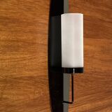 Pair of Scandinavian design candle holders in glass and metal.