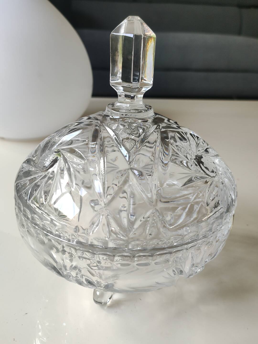 Bohemian cut crystal candy dish. Sophisticated star motifs.