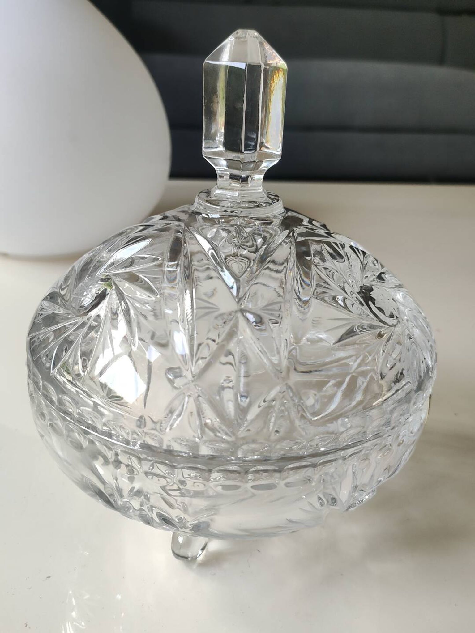 Bohemian cut crystal candy dish. Sophisticated star motifs.