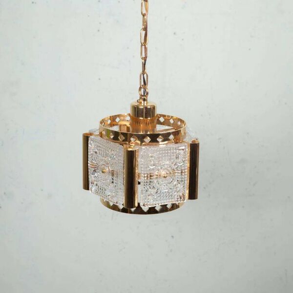 Suspension vintage laiton & verre givré, Suspension en verre Vitrika