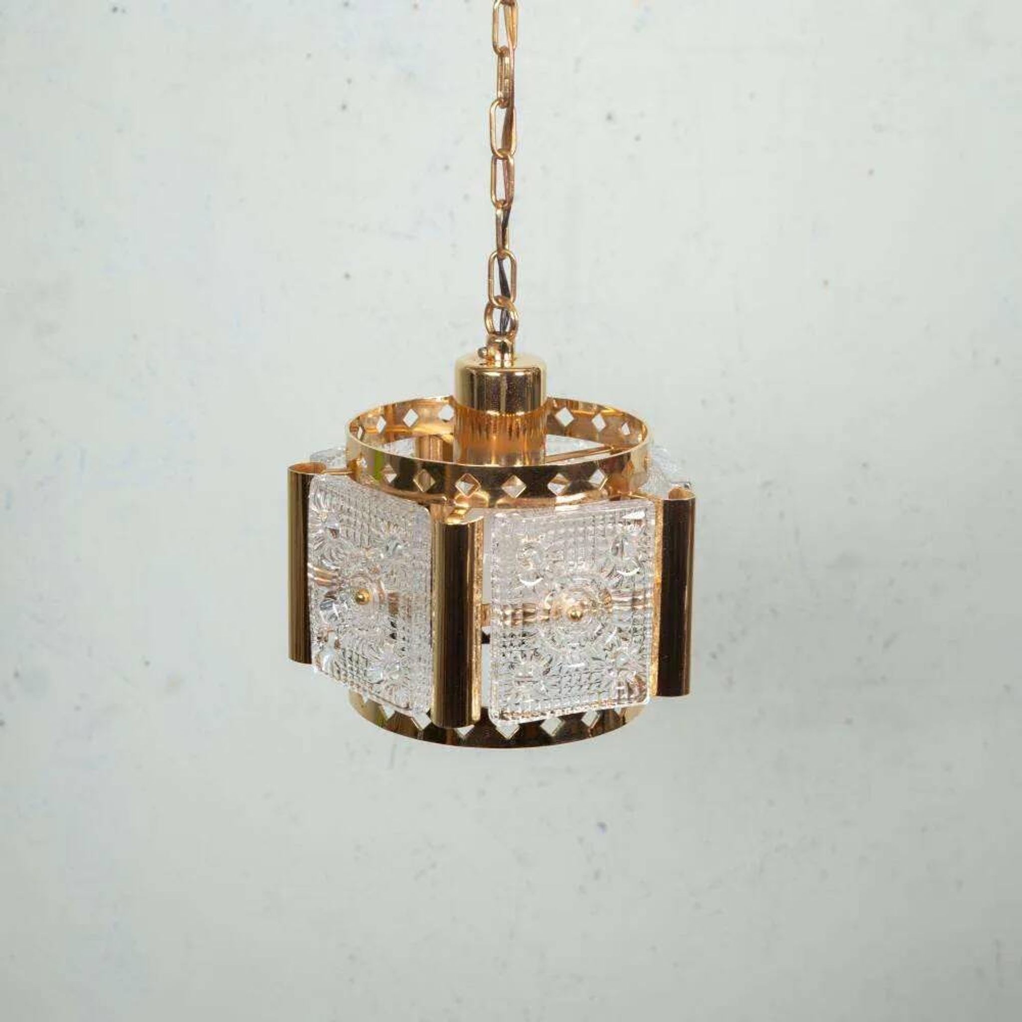 Vintage brass and frosted glass pendant, Vitrika glass pendant.