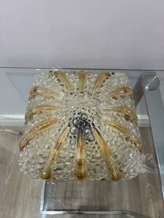 Vintage Glashütte Limburg Bubble Glass Flush Ceiling Lamp Plafoniere