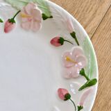 Vintage Portuguese earthenware dish with strawberries and pink flowers