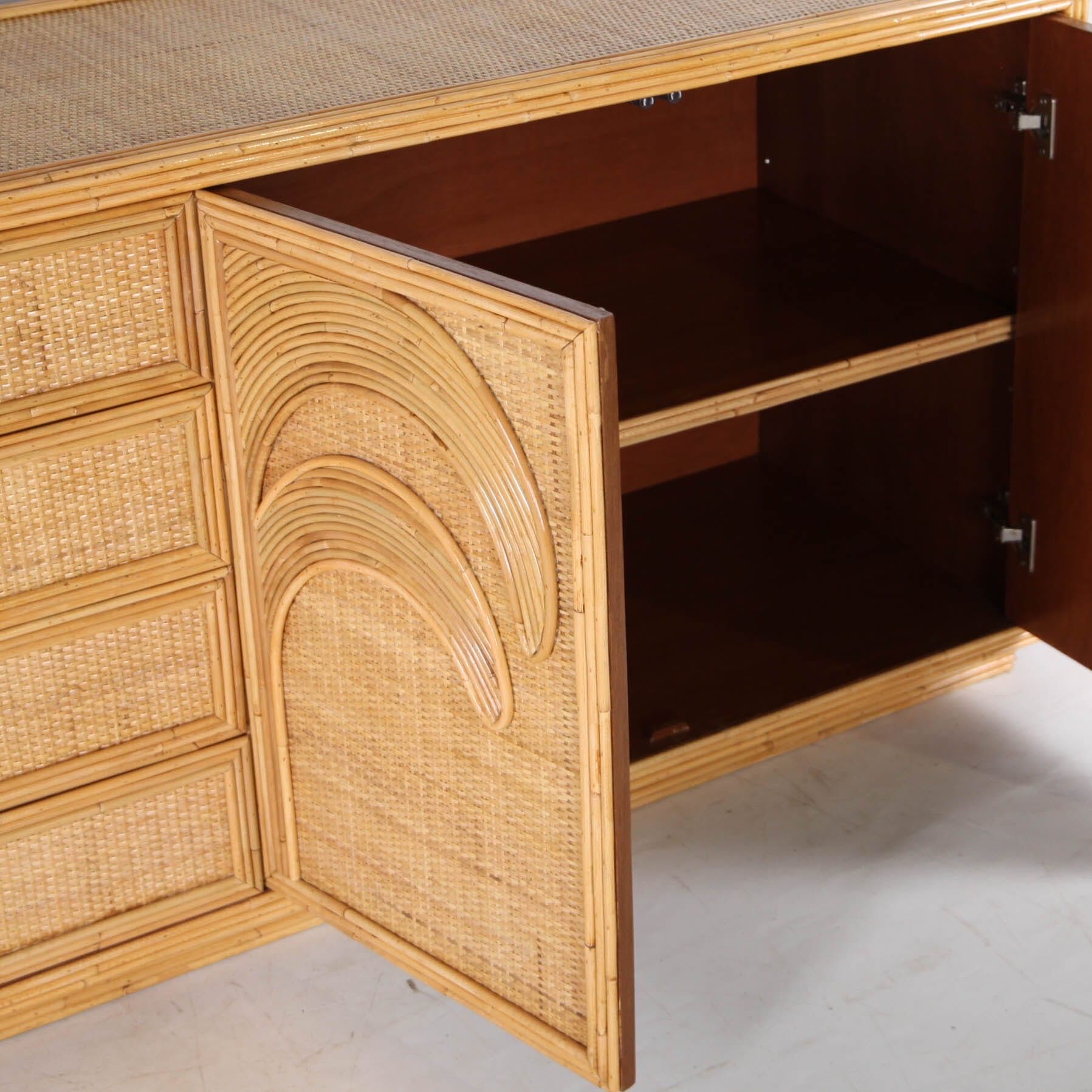 Enfilade « palmiers » en rotin et raphia