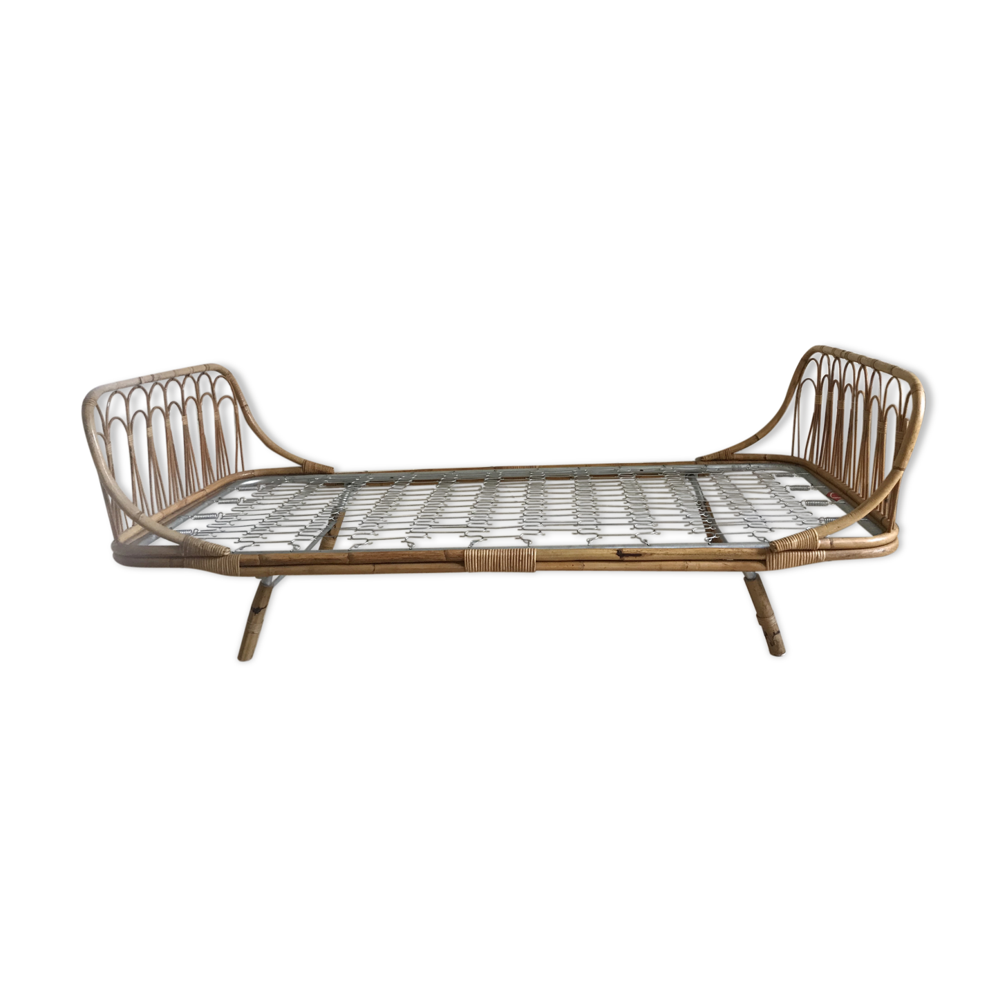 Bed bench into rattan vintage 1960