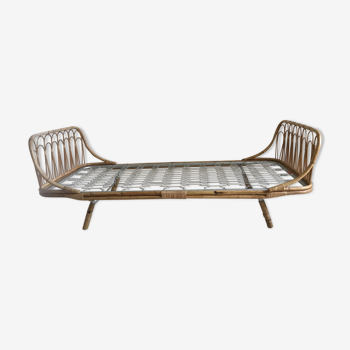 Lit banquette en rotin vintage 1960