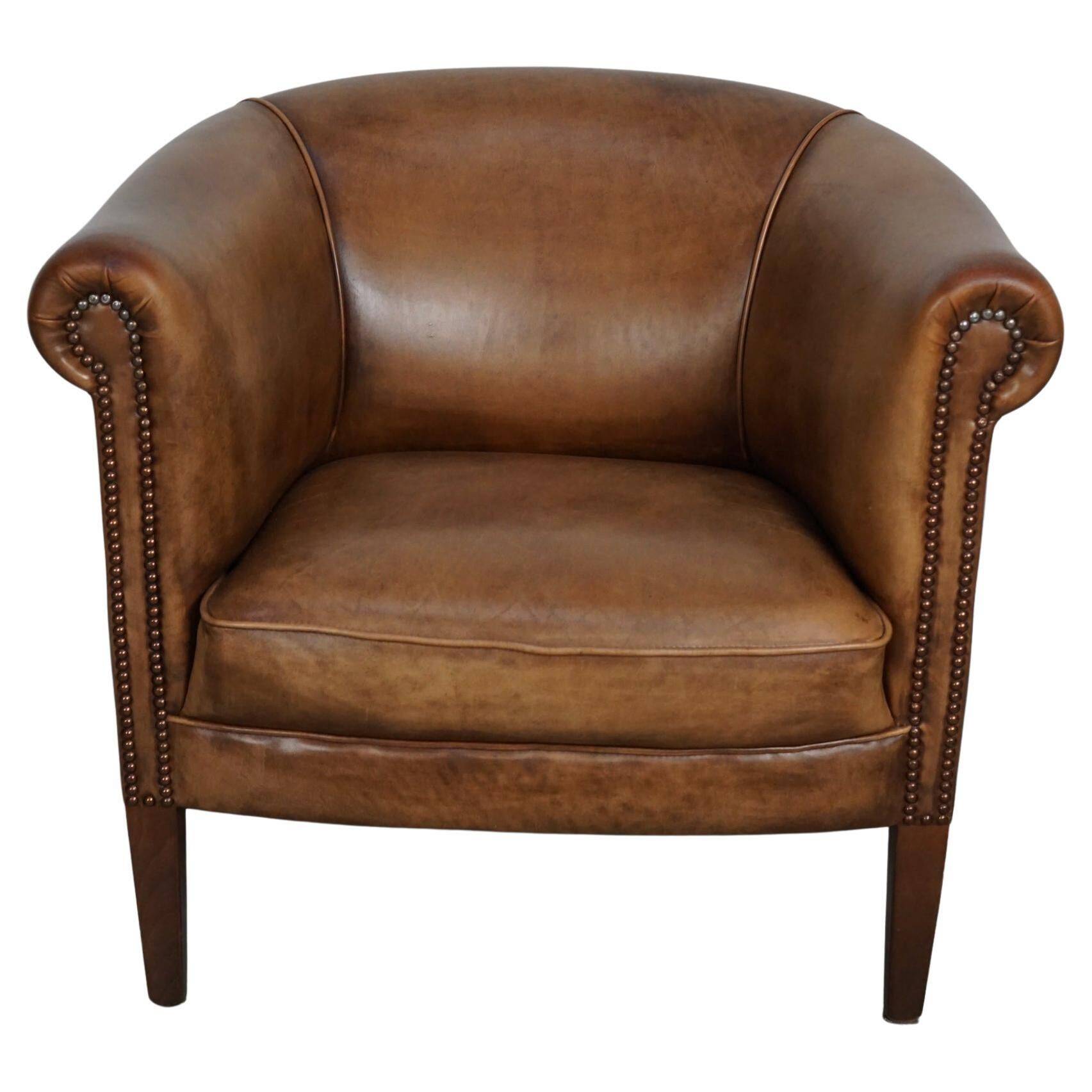 Vintage Dutch cognac coloured leather club chair