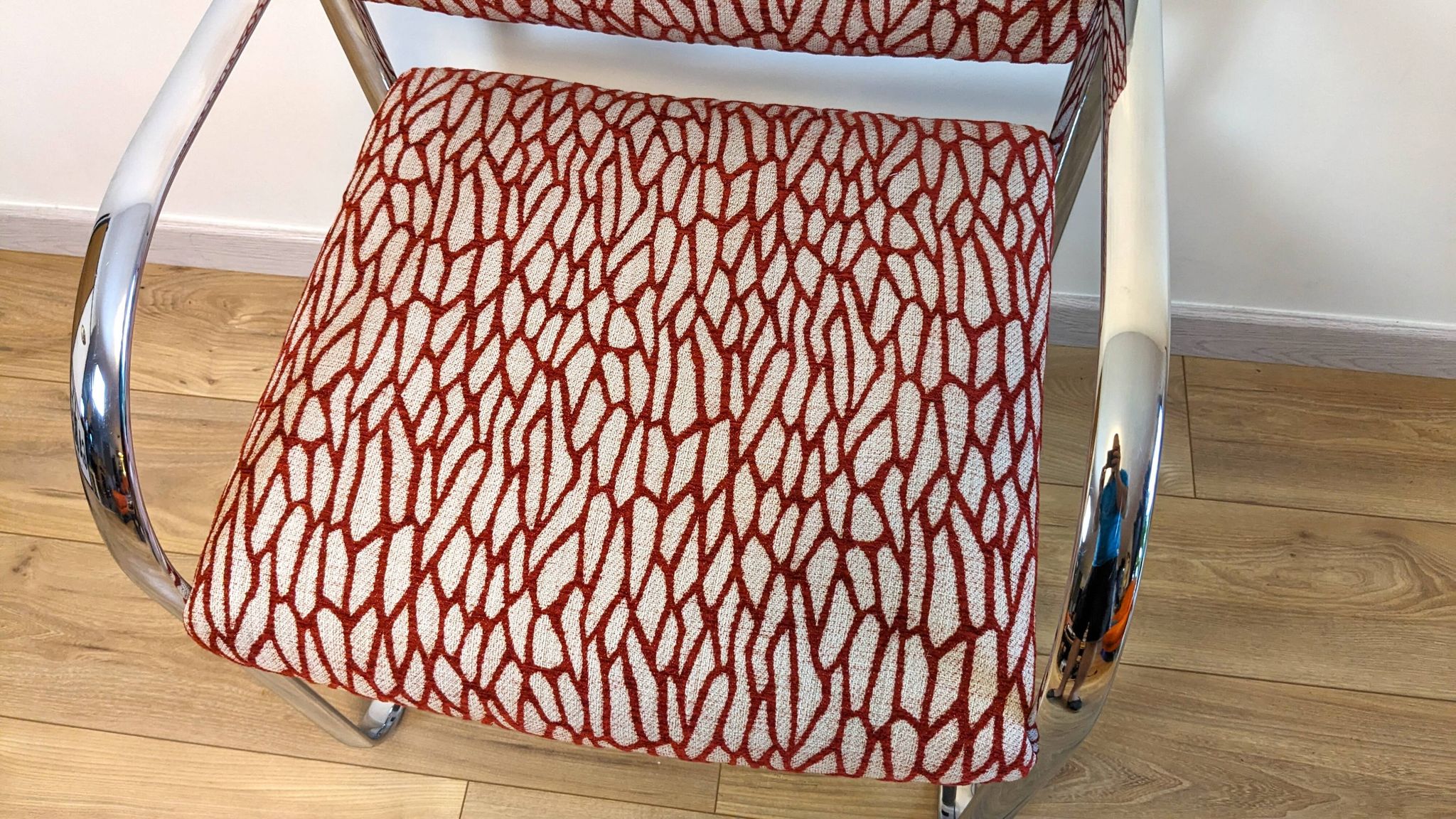 Vintage Strafor armchair in chrome tubular steel – organic fabric