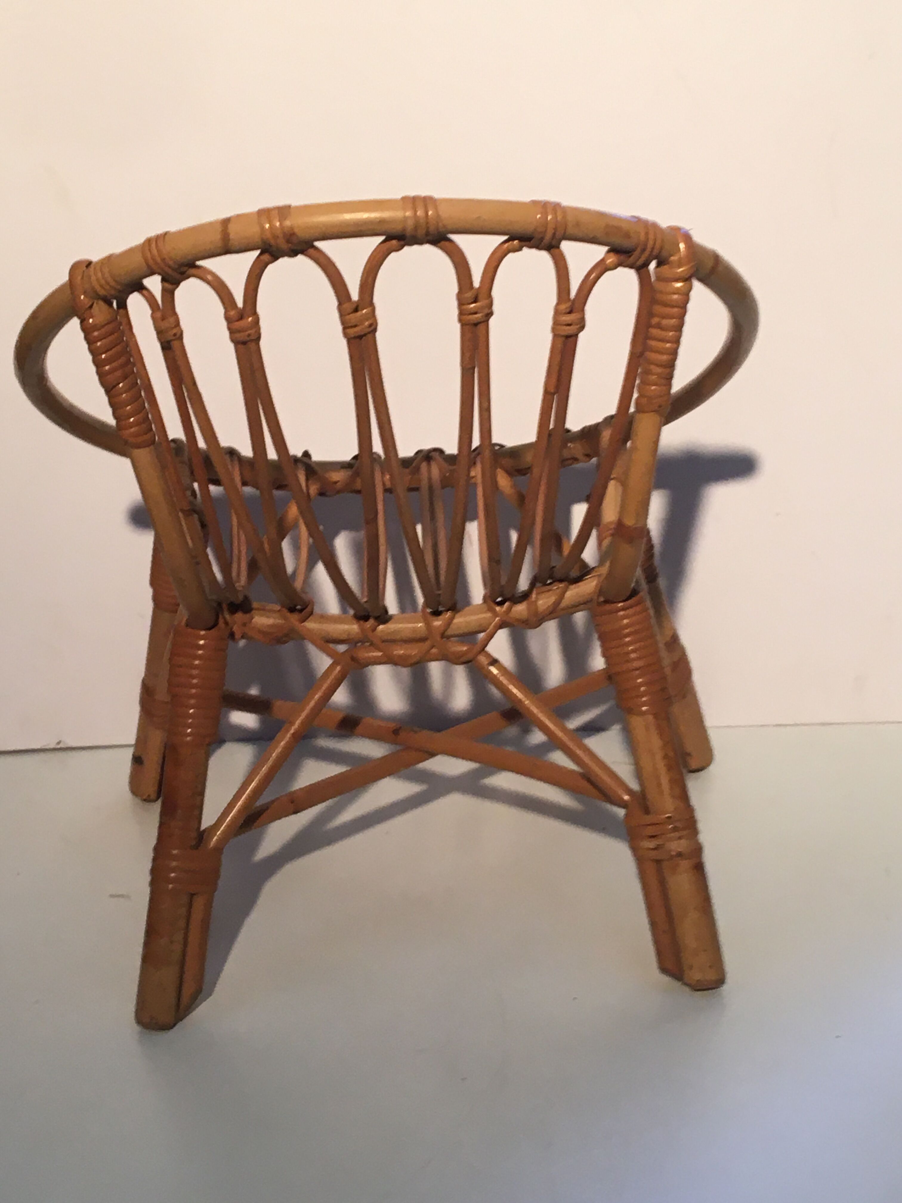 Vintage rattan basket armchair for children