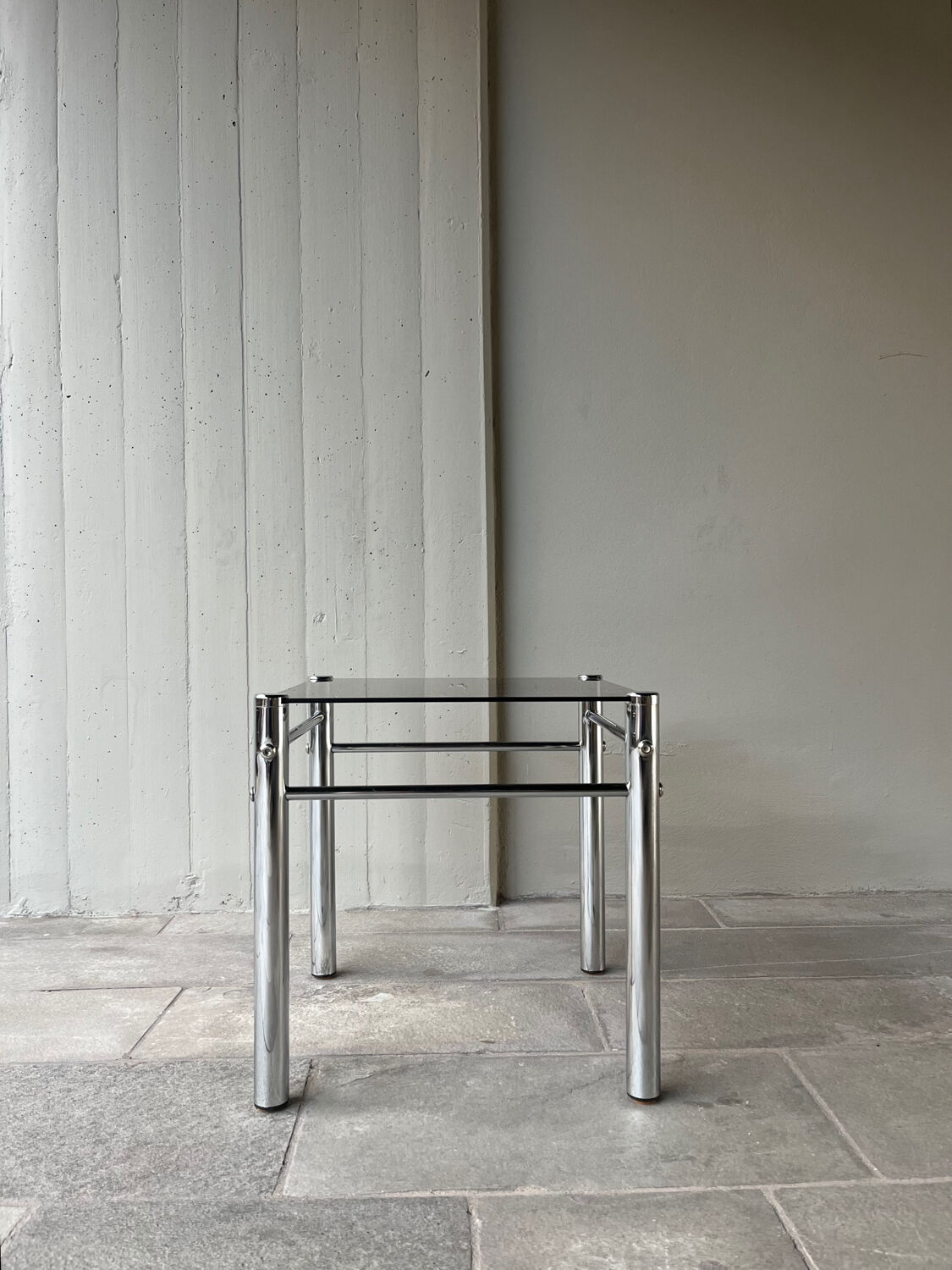 Side table / End table chrome and smoked glass 70's