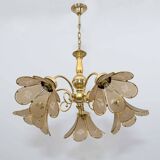 Mid-Century Modern Italian Glass and Brass Chandelier, 1960s