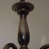 French Vintage Two-Tone Silver Metal 6-Light Flemish Chandelier with Red Drips