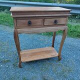 Solid teak console table with two drawers