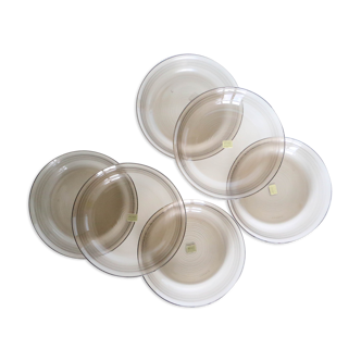 Set of 6 hollow plates Arcoroc, in gray smoked glass, vintage French