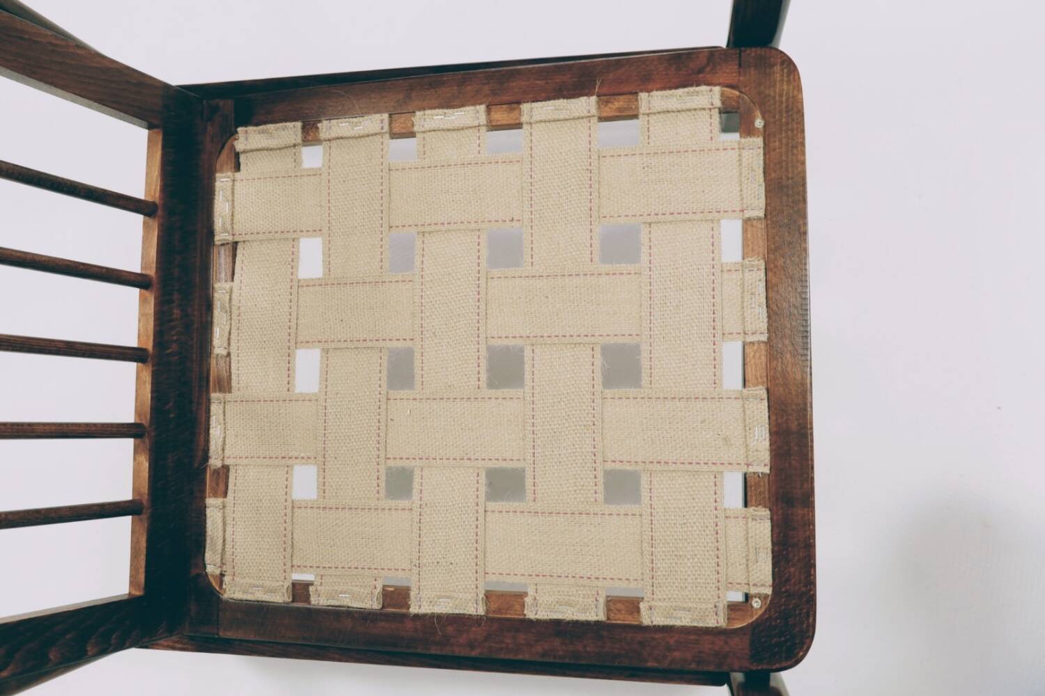 Scandinavian armchair natural linen beige striped fabric 1965