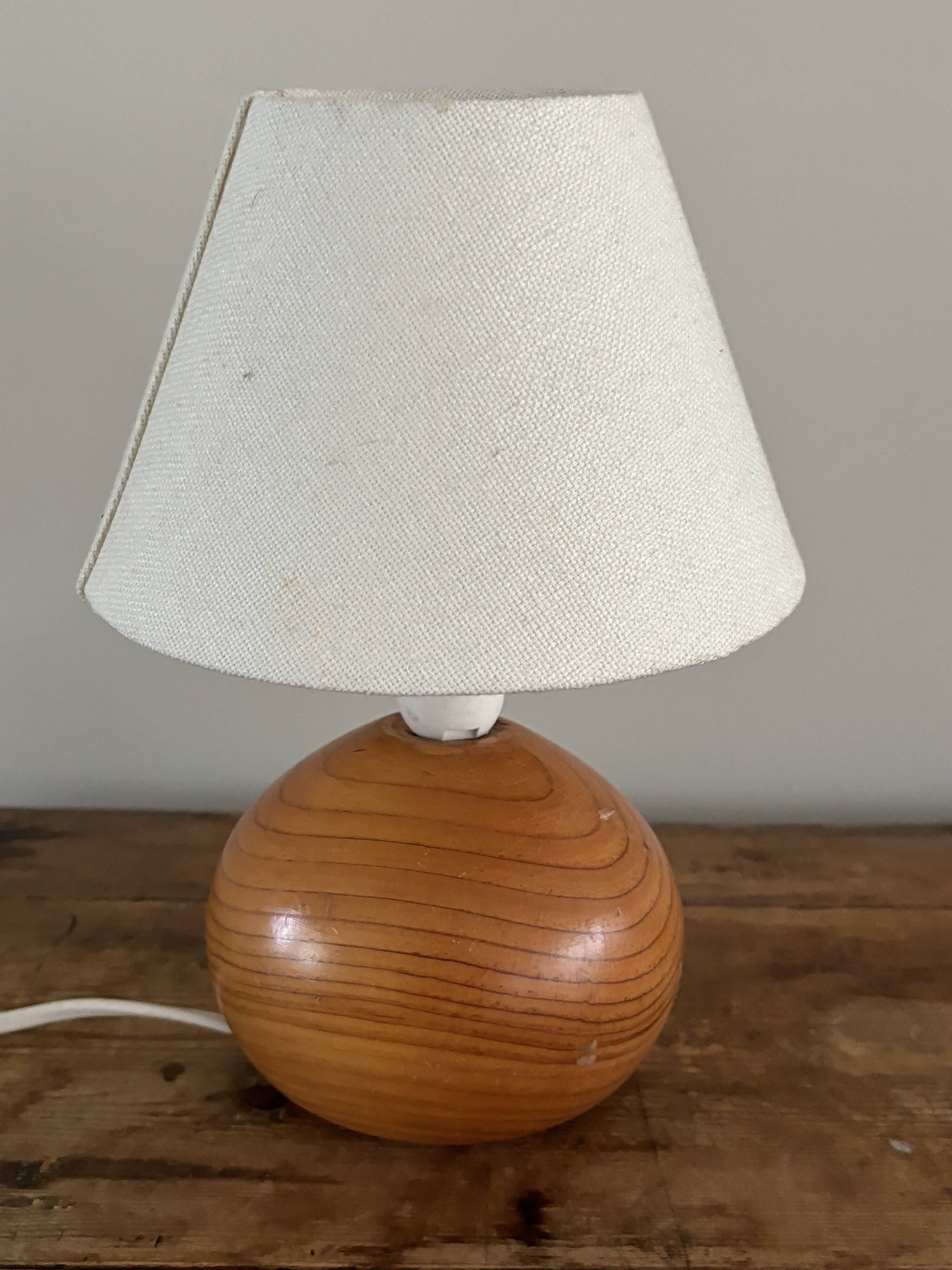 vintage wooden ball lamp small model with fabric shade 80's design