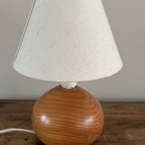 vintage wooden ball lamp small model with fabric shade 80's design