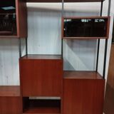 Scandinavian modular shelf bookcase in teak and black metal