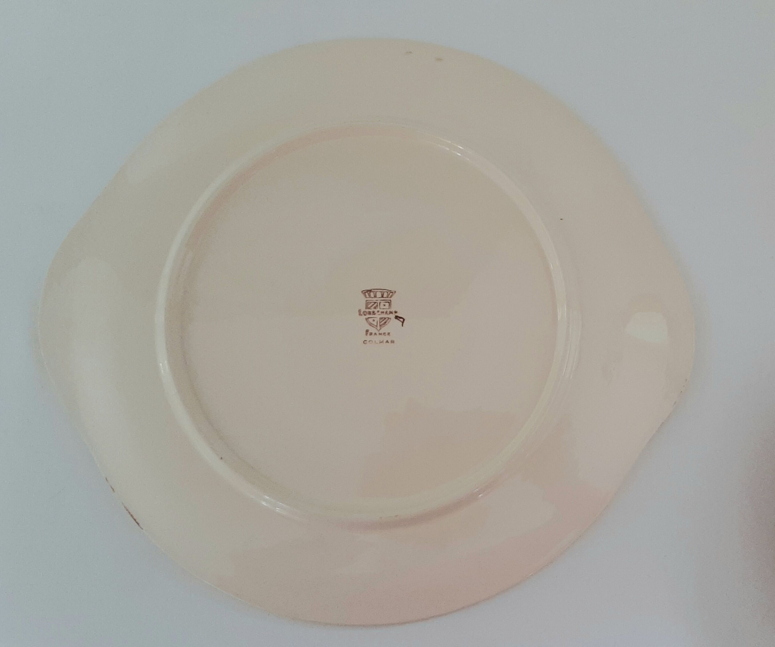 5 assiettes à dessert et plat faïencerie Longchamp modèle Colmar années 50