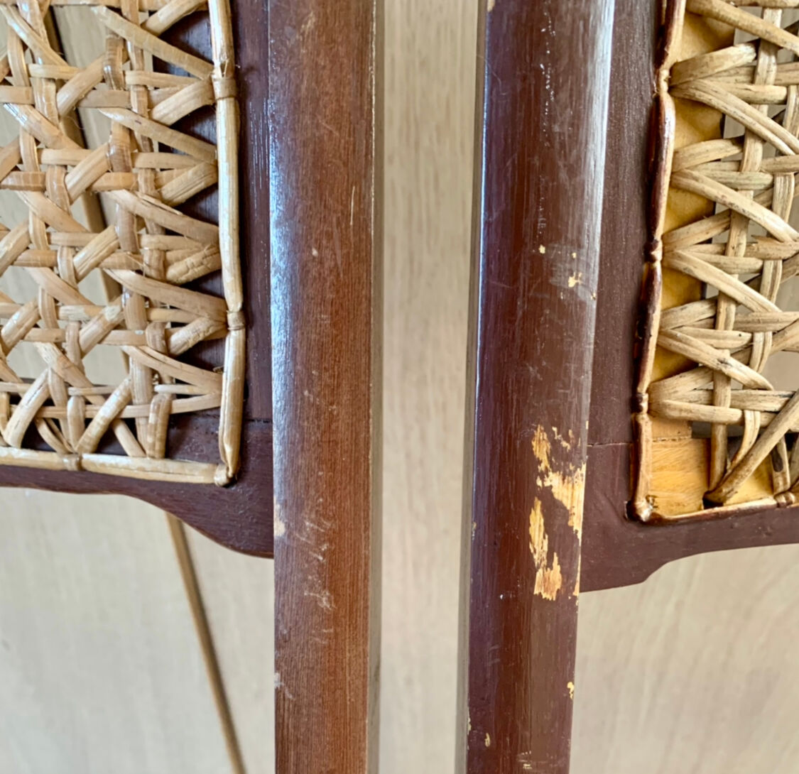 Pair of folding wooden chairs and canning
