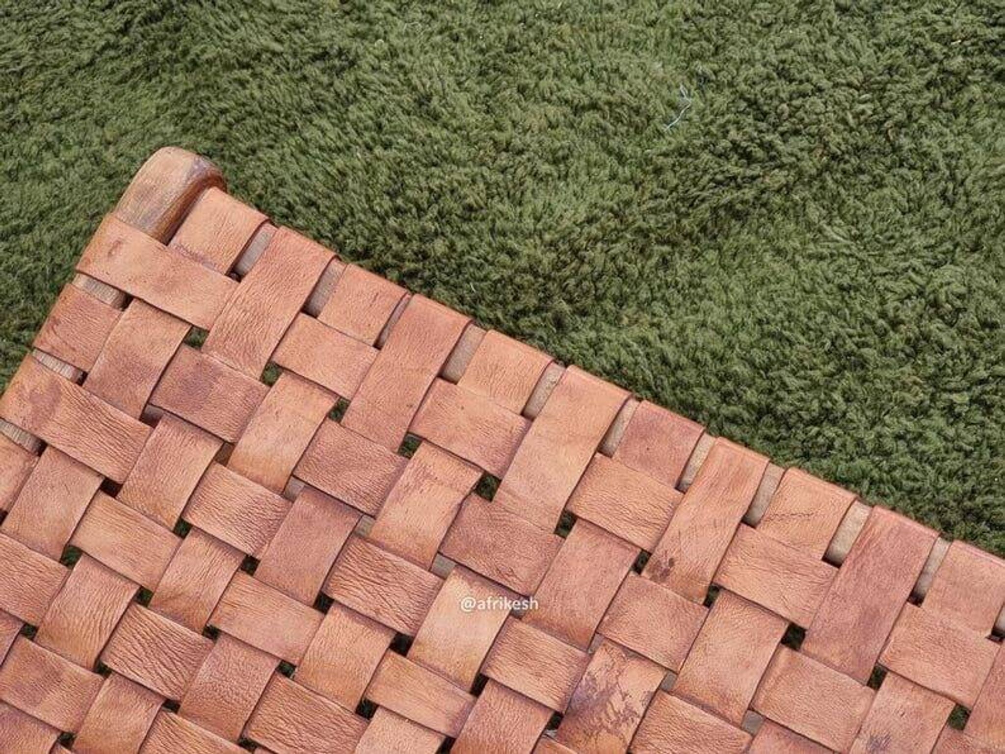 Traditional handwoven green Moroccan wool rug