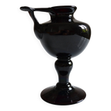Lampe à huile signée Biot verre soufflé bullé aubergine