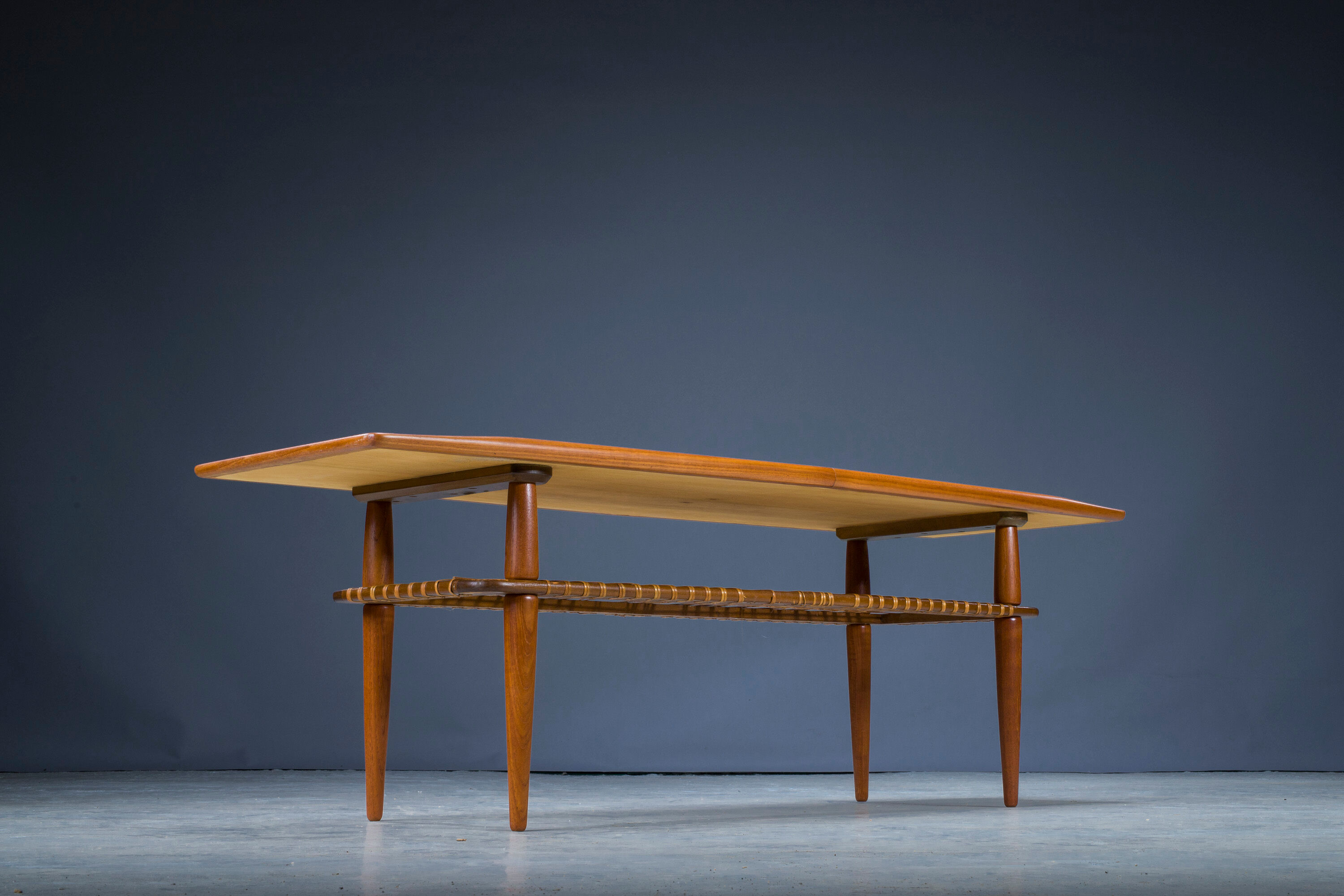 Mid-Century Coffee Table in Teak & Rattan