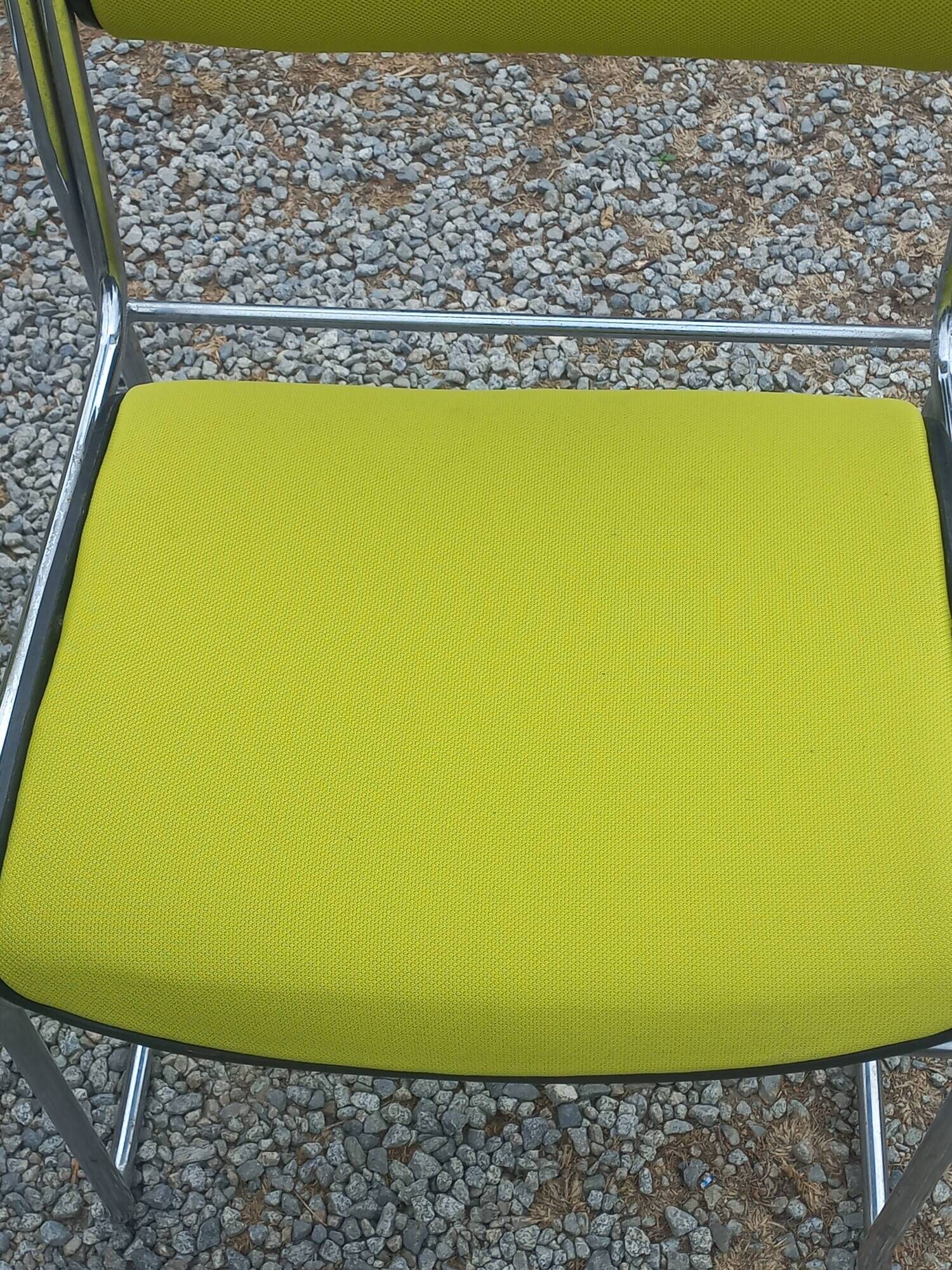 Set of 6 designer chairs with wooden seats and backs, chrome legs.