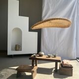 Rattan suspension or shade in the shape of a braided undulating circular tray d:80
