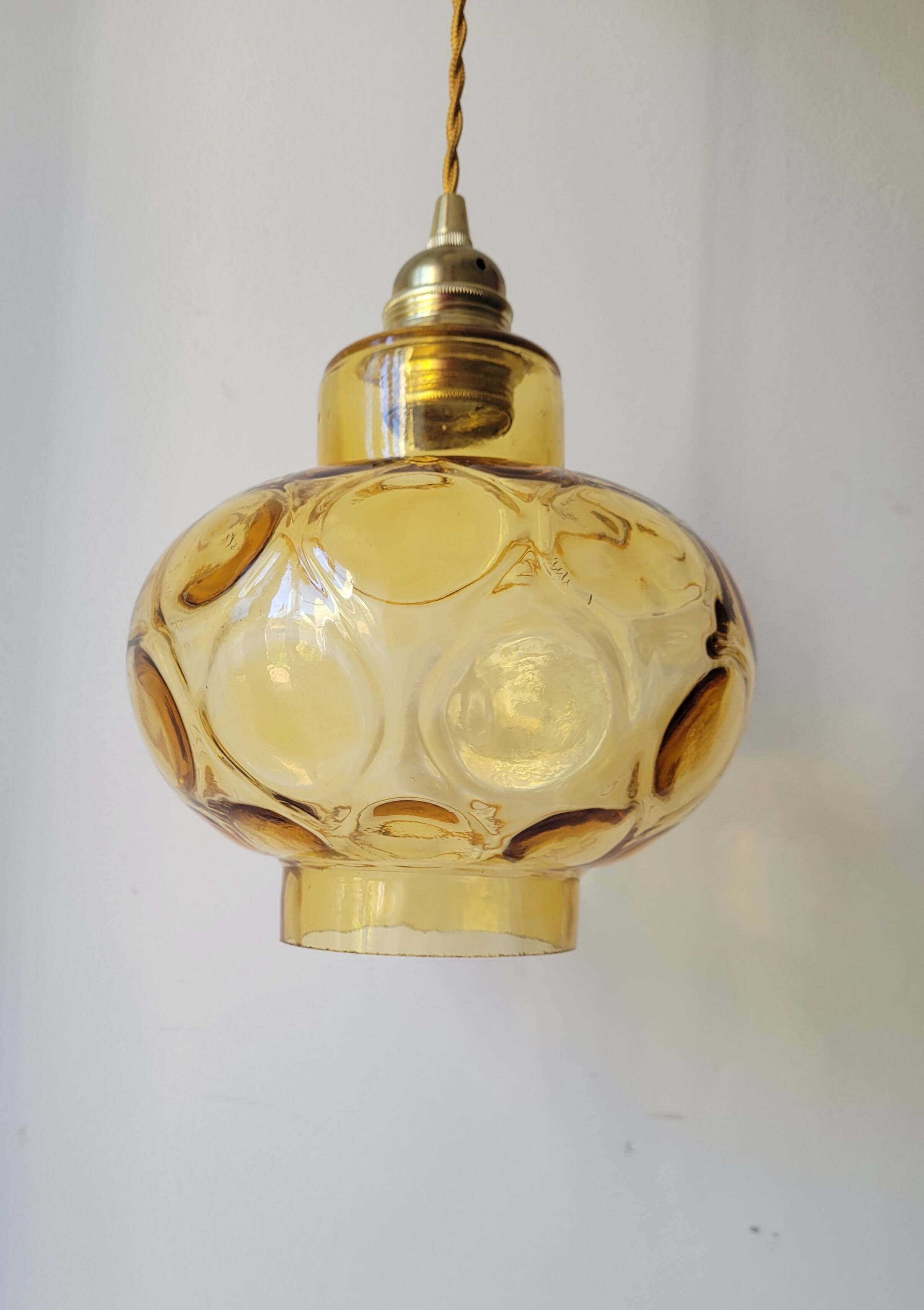 Amber faceted glass pendant light