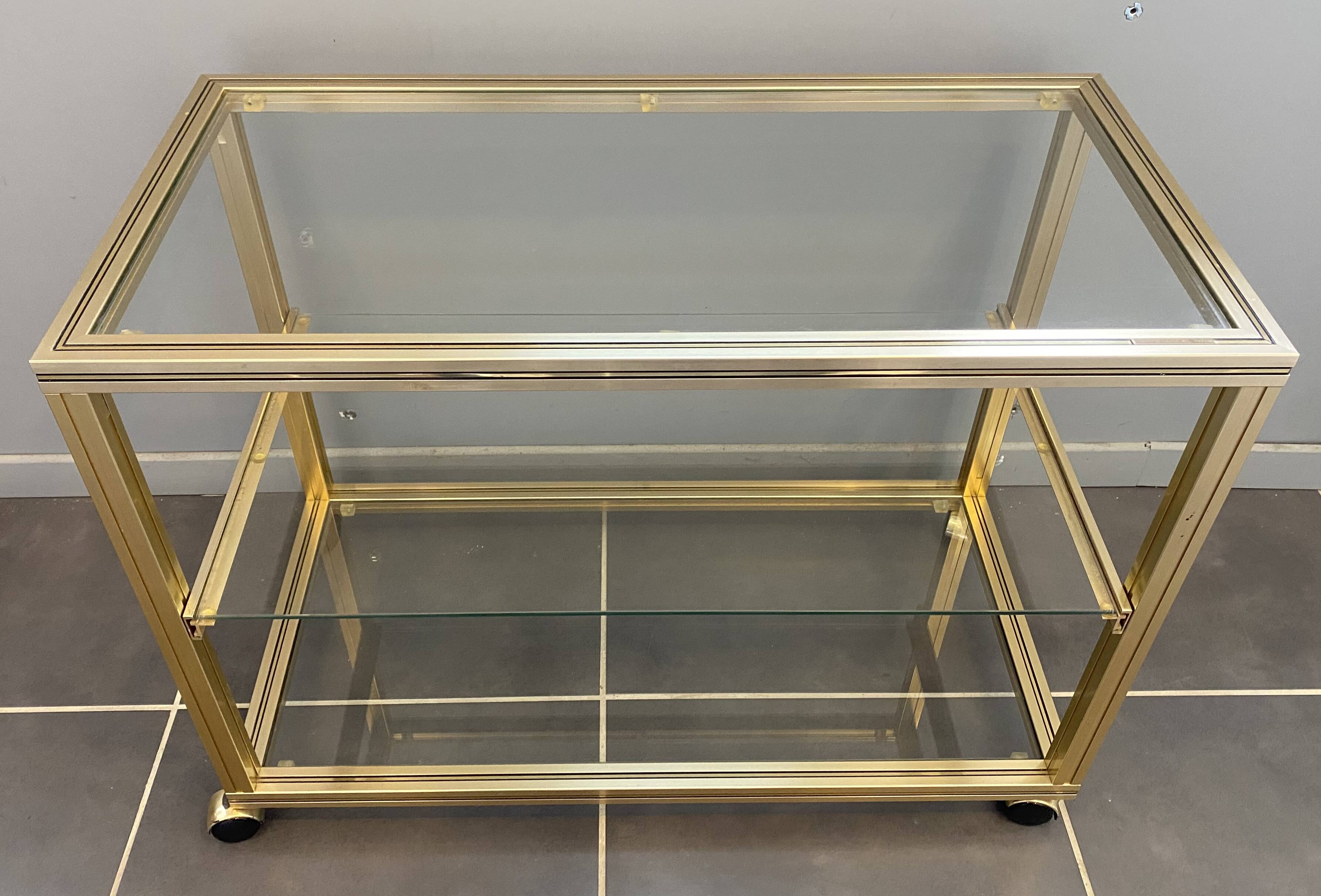 Television storage unit hi-fi video metal gold glass Pierre Vandel Paris 1970