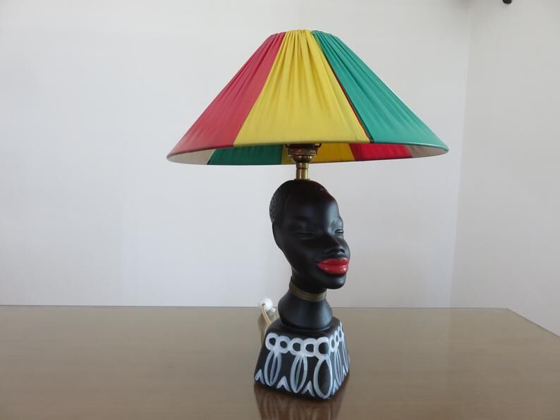 "African woman" lamp in matte black ceramic, 1950s-60s