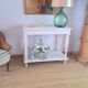 Console table in wood and white rattan