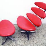 Paul Volther 'Corona Chair' with Ottoman, 1990s Replica in Leather