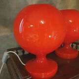 Pair of red opaline glass table lamps for Jihlava, Czechoslovakia, 1960s