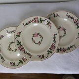 3 assiettes plates de Longwy modèle Aubépine