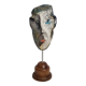 Masque en céramique raku signé, sur socle – Sculpture contemporaine, 35 cm