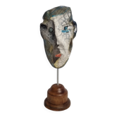 Signed raku ceramic mask, on base – Contemporary sculpture, 35 cm