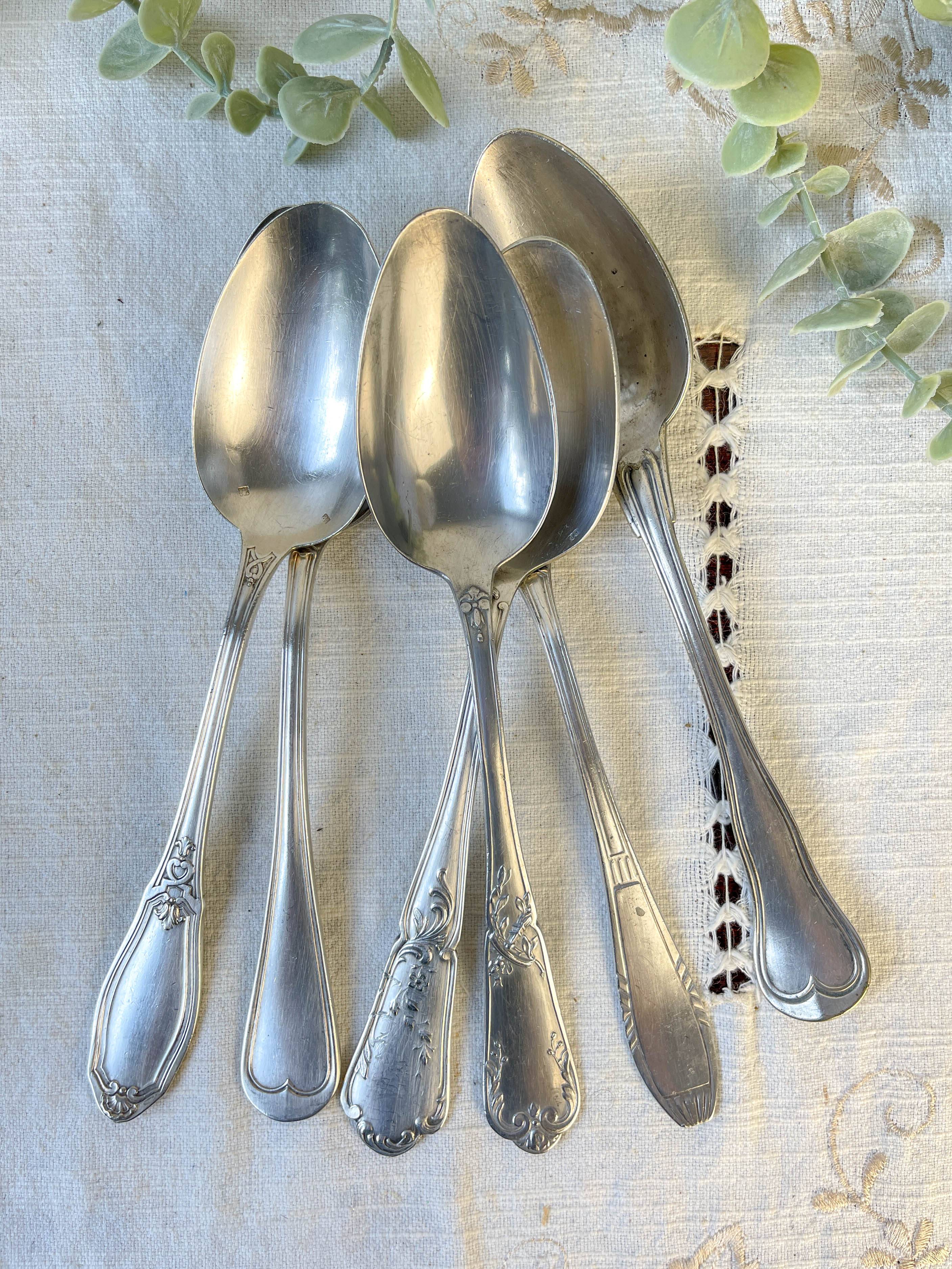 Set of 6 mismatched vintage soup spoons